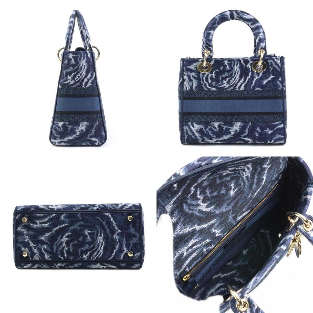 Dior 2way gold Blue Navy Shoulder  Lady canvas Delight Bag Christian